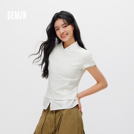 【99元任选2件】商场同款|森马短袖T恤女夏短款纯色修身圆领2026新款休闲简约上衣 商品图1