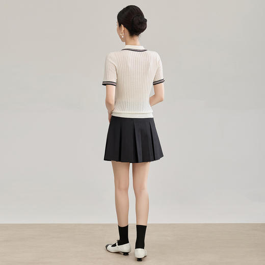 「高货wl」全新升级【铂金会员183/天猫249/差价66】(04717)洛诗琳密织宽条羊毛混纺上衣2026新款经典撞色翻领针织T恤 商品图2