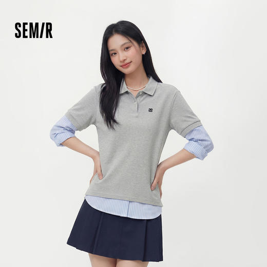 森马POLO衫女夏季字母刺绣宽松落肩质感简约休闲风潮流百搭套头衫 商品图0
