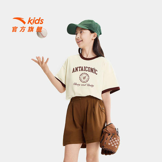 安踏儿童女大童针织短袖衫2026年夏季新款水光棉中大童纯棉短袖T 362628102 商品图1