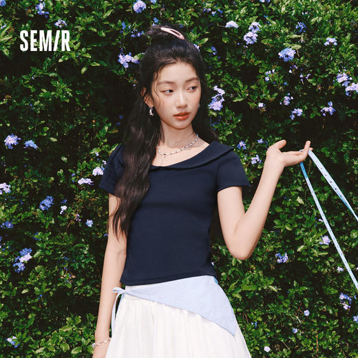 森马POLO衫女夏短款纯色娃娃领短袖正肩修身2026新款温柔气质衣服 商品图1