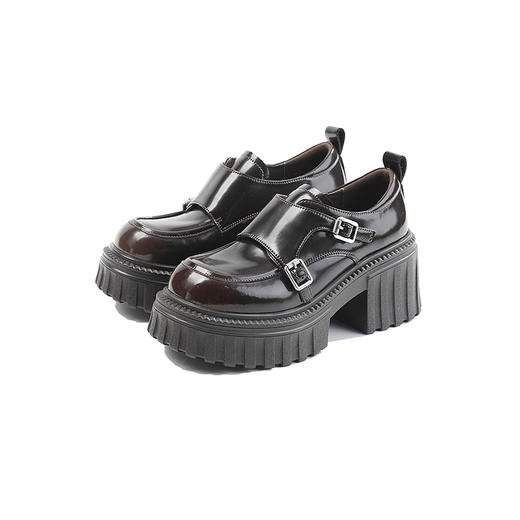 伊伴2026春季复古摩登双扣厚底增高孟克乐福鞋B26125120 商品图5