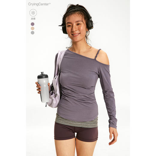 CryingCenter 凉感系列 斜肩扭带收腰褶皱上衣休闲瑜伽训练服 商品图2
