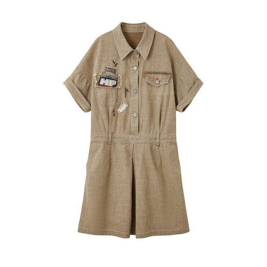 谜底牛仔连衣裙短袖2026夏季新品贴布绣花收腰工装风女262ML0603 商品图4