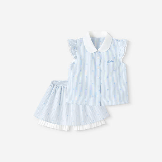 英氏儿童套装夏季女童条纹小飞袖翻领背心裤裙组合套装百搭休闲装 商品图4