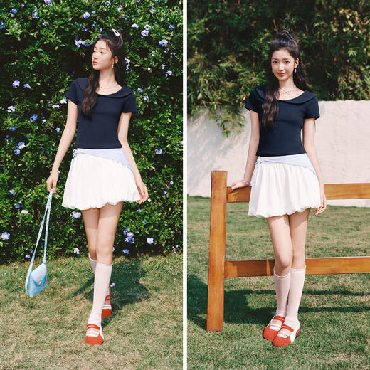 森马POLO衫女夏短款纯色娃娃领短袖正肩修身2026新款温柔气质衣服 商品图4