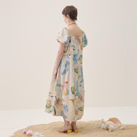 谜底方领连衣裙短袖2026夏新品海洋印花艺术浪漫文艺女262ML0467 商品图2