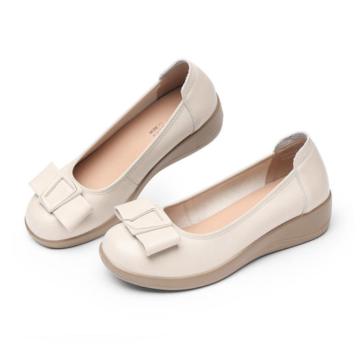 真皮蝴蝶结粗跟单鞋女通勤风软底舒适百搭妈妈鞋工作鞋6C9317-25 商品图3