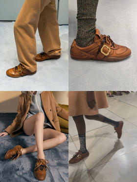 310-1 渠道货 miu 复古牛皮 金属扣 皮扣 休闲德顺鞋 甜酷时髦 肥脚半码脚选大 我穿37