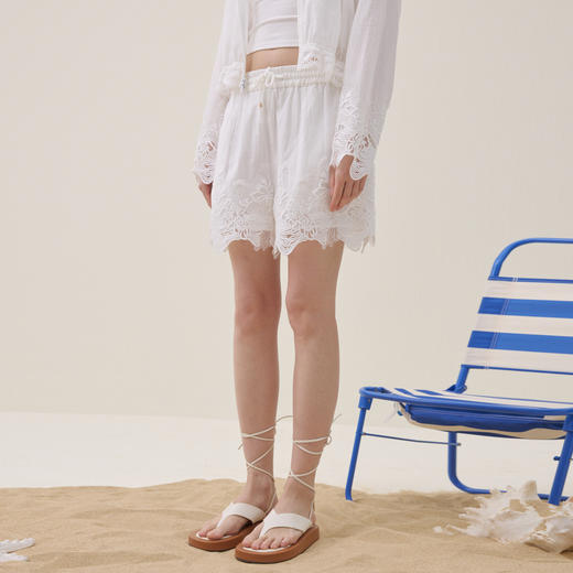 谜底松紧腰短裤2026夏新品蕾丝刺绣抽绳清爽显瘦裤子女262MK0514 商品图1