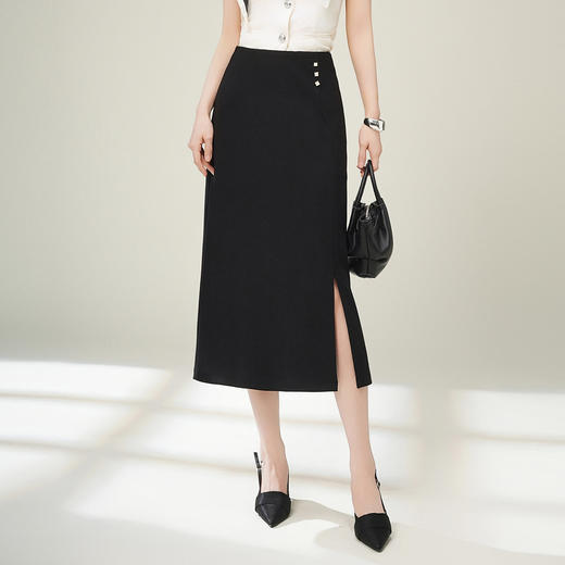 「自」全新升级【铂金会员146/天猫199/差价53】(21650)洛诗琳气质高腰通勤半身裙2026春季新款中长款开衩直筒裙 商品图0