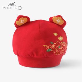 英氏婴儿胎帽状元帽新年红色喜庆金宝帽YZJKJ32004A