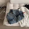 重工复古水洗蓝色翻领牛仔短外套女时髦百搭春秋款翻盖夹克开衫 商品缩略图2