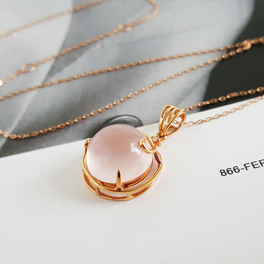 【天然正品】中国黄金AU750黄金镶钻镶天然7.544克拉蛋面星光芙蓉石吊坠项链280226NJT18 商品图2