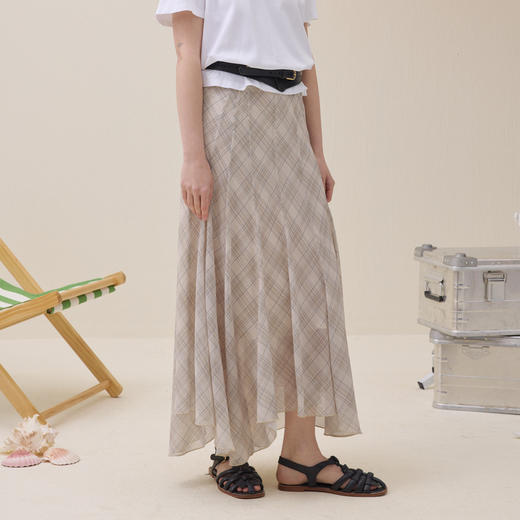 谜底复古红格半裙2026夏季新品不规则飘逸灵动中长裙女262MB0602 商品图1