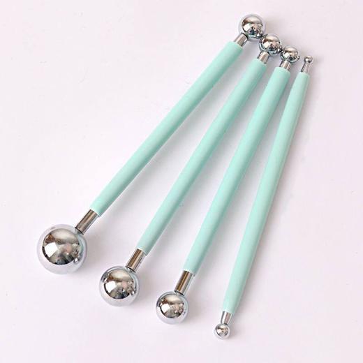 双头丸棒4件套 薄荷绿色翻糖花瓣压痕造型工具 圆头丸棒烘焙器具 商品图1
