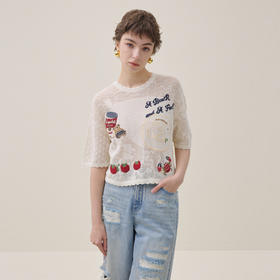 谜底套头针织衫短袖2026年夏季新品提花刺绣舒适毛衣女262MZ0790