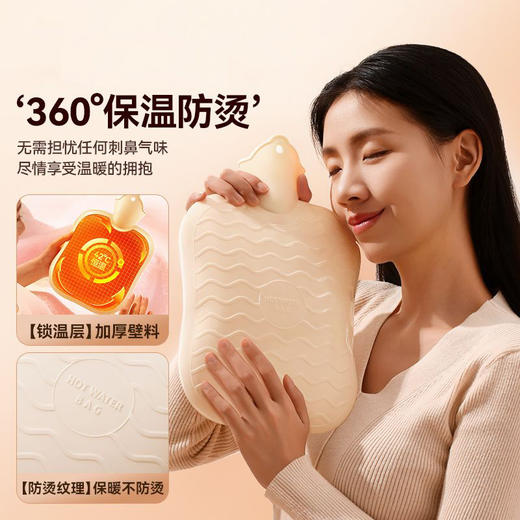 「三色可选！柔软亲肤」机乐堂新款冬季加厚防爆注水热水袋灌水热敷居家日用暖手暖肚子暖水袋 商品图3