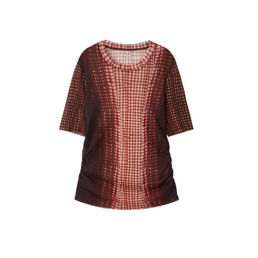 谜底复古红格打底衫T恤短袖2026年夏新品收褶弹力显瘦女262MT0601 商品图4