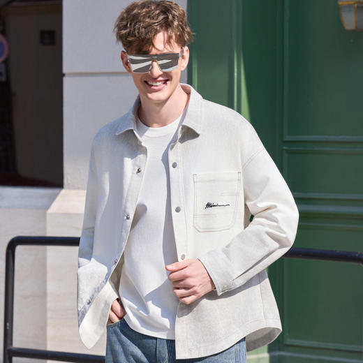 半身缘男装 春季舒适百搭渐变水洗牛仔绣标衬衫261212P01010229 商品图0