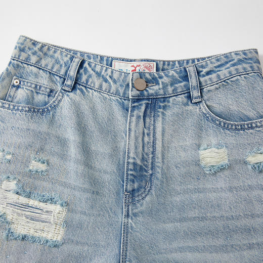 谜底阔腿牛仔裤长裤2026夏季新品天丝棉烫钻破洞浅蓝女262MJ0453 商品图3