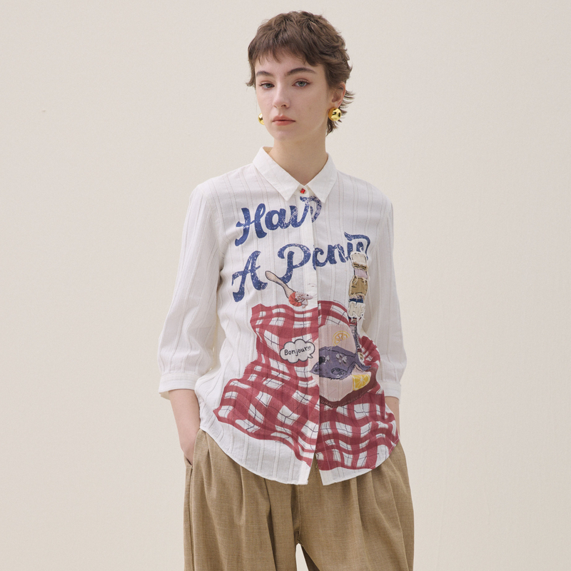 谜底定位印花衬衣分袖2026夏新品复古红格亲肤棉衬衫女262MC0636