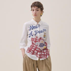 谜底定位印花衬衣分袖2026夏新品复古红格亲肤棉衬衫女262MC0636