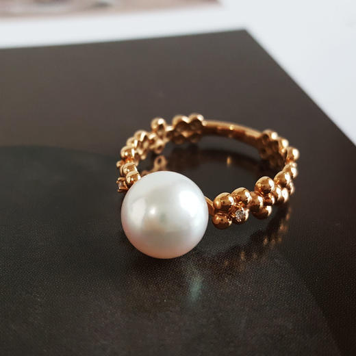 【天然正品】AU750黄金镶钻镶天然近完美约8.5MM粉色晕彩AKOYA 海水珍珠戒指12.5号（皆取最大值）280226NJS66 商品图3