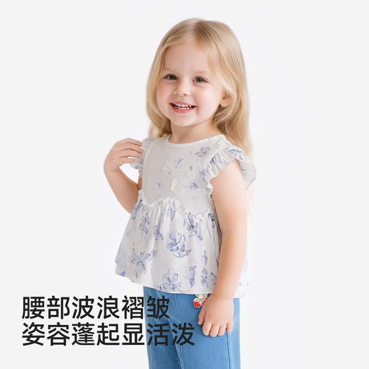 【商场同款】英氏儿童衣服女童夏季百搭短袖T恤防蚊圆领套头衫 商品图3