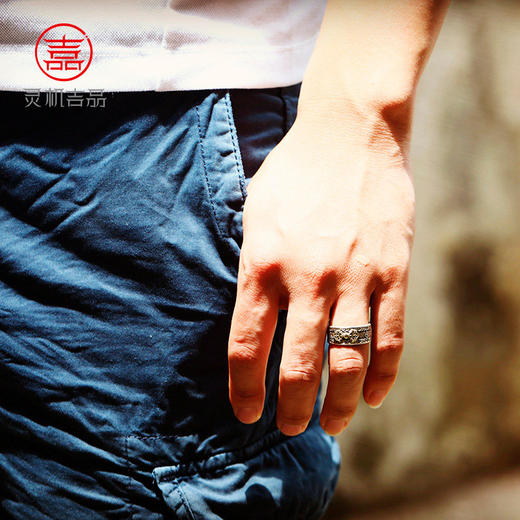 【祈愿吉品】貔貅戒指男六字真言银饰心经冷淡风开口可调节 商品图2