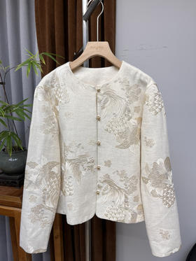 原单新款重磅提花亚麻外套