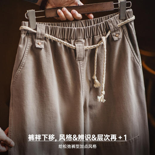 马登工装美式复古灰绿色双膝伐木裤直筒宽松松紧腰休闲长裤子男春 商品图2