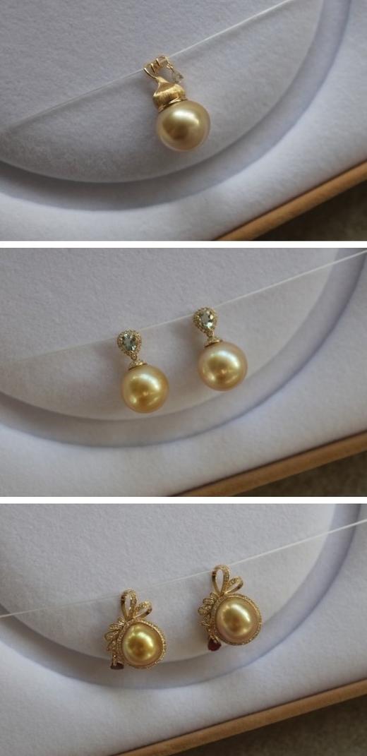 年少不知珍珠美 哈！天然海水 南洋金珠 18K+天然小碎钻 吊坠 三款入 商品图0