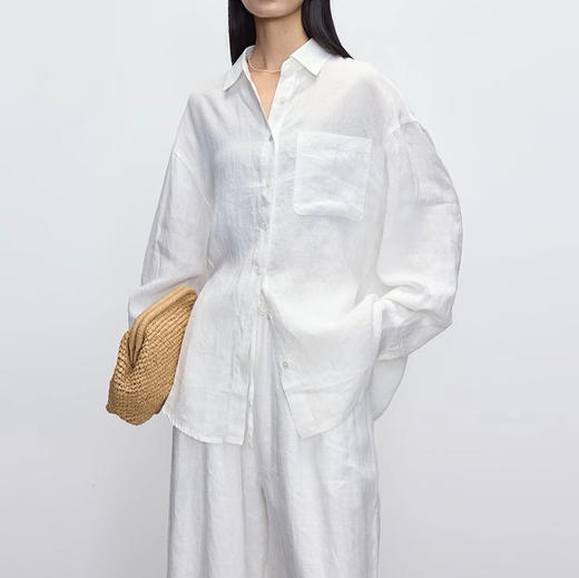 丁摩100%进口亚麻白色女士衬衫松弛高级感宽松长袖衬衣新款上衣ALW3050 商品图0