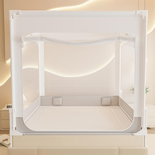 【品牌直发】加倍生活 A类外穿杆三开U型门一体防尘顶加密纱回底床笠款防摔蚊帐 4色可选 家用卧室防摔蚊帐 5色可选 婴儿防止掉落床免安装儿童围栏坐床式方顶蚊帐 商品图4