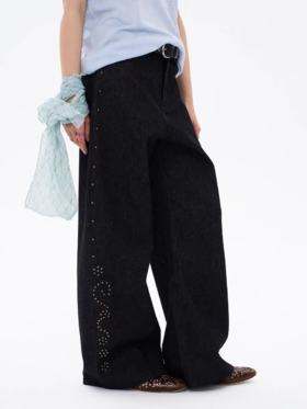 local tag/lt26ssk08/旧银铆钉 重工钉珠原色牛仔裤