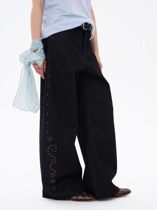 local tag/lt26ssk08/旧银铆钉 重工钉珠原色牛仔裤 商品图0