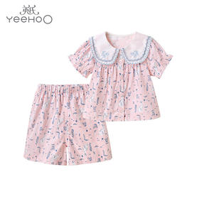 英氏大童套装女童夏款吸湿速干短袖短裤2件套薄款居家YZJCJ22017A