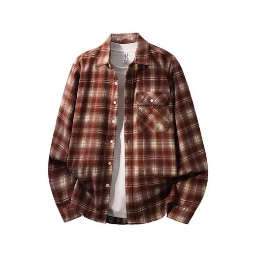 重磅法兰绒彩格口袋衬衫美式复古格子中性简约衬衫休闲廓形百搭男女外套 商品图5