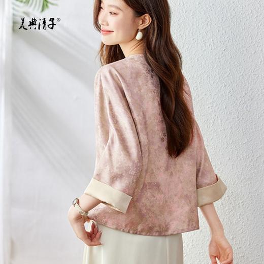 新中式盘扣人丝提花圆领七分袖单排扣外套 商品图3