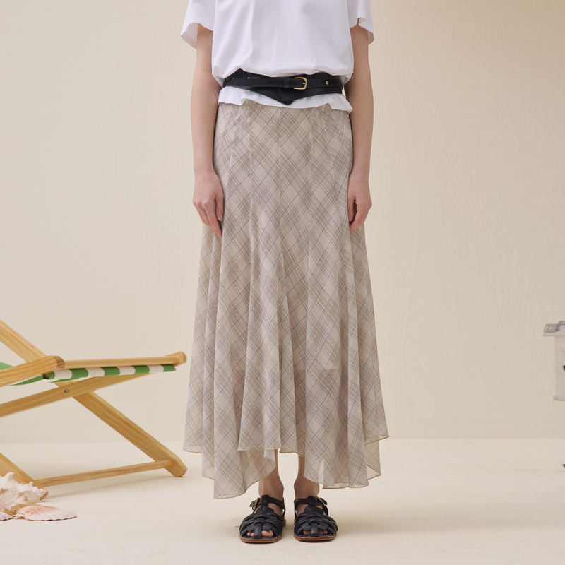 谜底复古红格半裙2026夏季新品不规则飘逸灵动中长裙女262MB0602