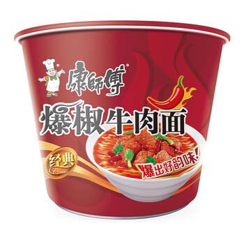 康师傅 方便面 经典爆椒牛肉桶面108g*12 泡面整箱速食 方便食品 /粮油调味 /方便食品 /方便面 商品图0