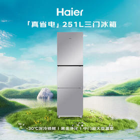 海尔（Haier）「真省电」251L三门家用小户型冰箱抗菌净味一级能效风冷无霜星辉银BCD-251WGHC3E7WV(银)