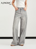 【复古水洗】阿菁娜春季新款复古水洗牛仔裤高级灰调高腰阔腿垂坠显瘦F31C210003 商品缩略图2