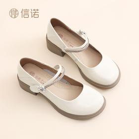 信诺一字扣带玛丽珍2026年春季新款软底舒适皮鞋浅口时尚百搭女鞋X6C153-18