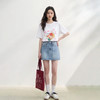 西遇白色短袖T恤女2026年春季新款休闲圆领半袖印花宽松上衣E0060174 商品缩略图1