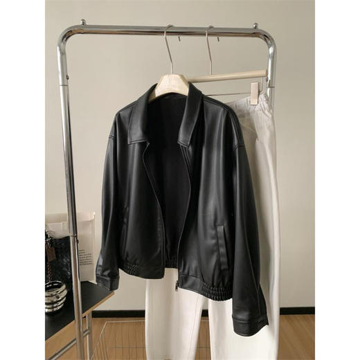 复古黑色酷飒风休闲皮衣！女款2026新款显瘦百搭翻领皮夹克小个子外套！ 商品图4