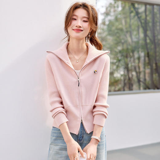 「自」全新升级【铂金会员183/天猫249/差价66】(13509)洛诗琳高级感拉链针织开衫2026春季翻领小个子百搭短外套 商品图1