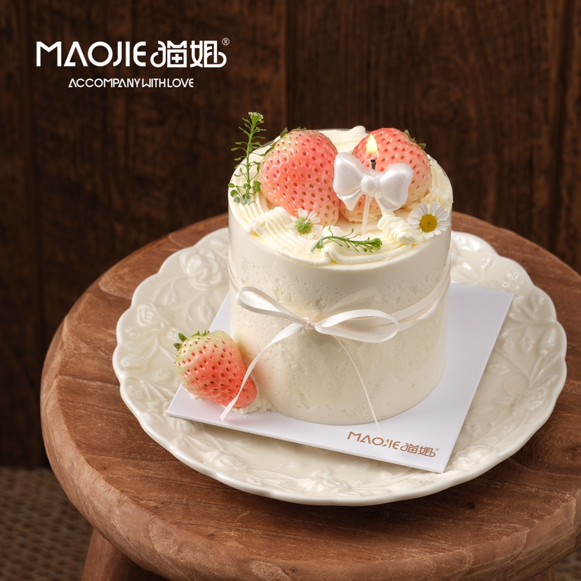 淡雪莓莓小奶糕（蜡烛随机）（原味蛋糕胚，5%糖）