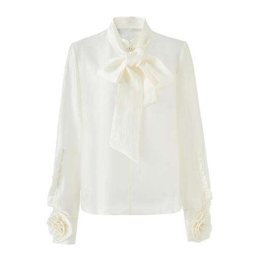 「高货wl」全新升级【铂金会员275/天猫369/差价94】(05137)洛诗琳法式飘带领天丝衬衫2026春季新款优雅花朵装饰上衣 商品图4